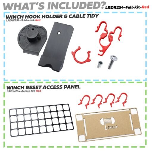 Winch Access Panel & Hook Holder Bundle with Red Clips for Land Rover Defender L663