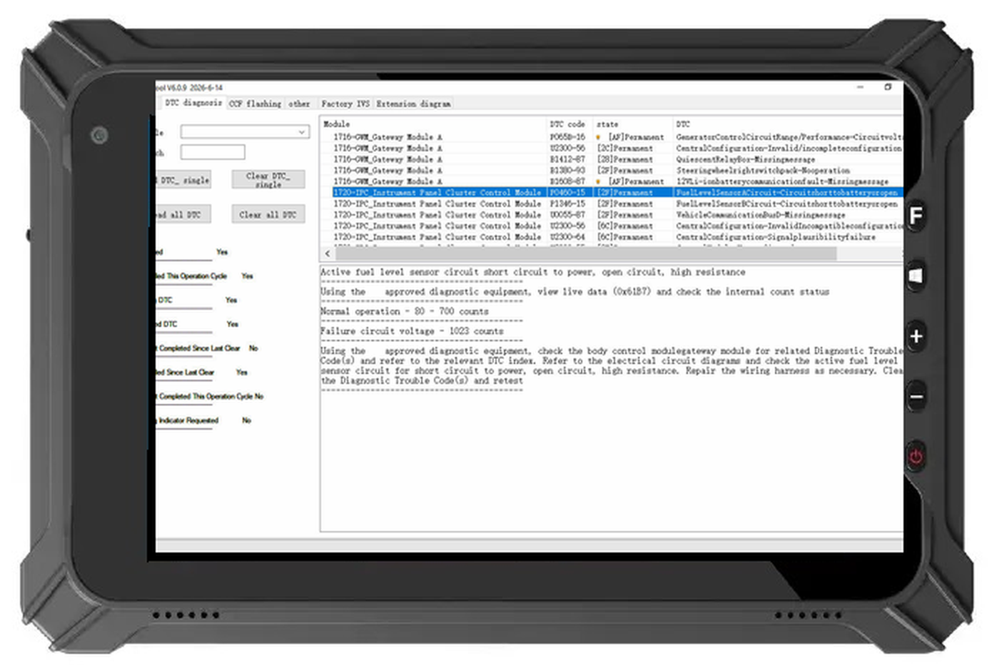 SX-TOOL module list running on the SXTBT8 tablet
